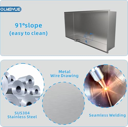 OLNGYUE Brushed Nickel Stainless Steel Recessed Shower Niche 24x12 inch Wall Shelf