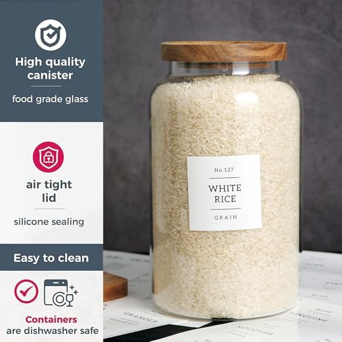 2800ml Glass Food Storage Jars Set of 2 with Airtight Acacia Lids & 132 Labels