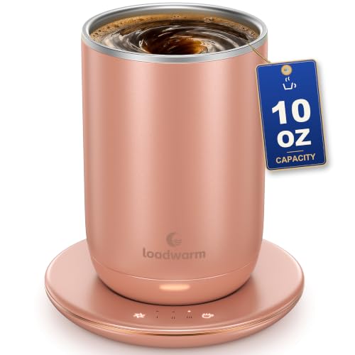 Self Heated Stirring Coffee Mug - 10oz Rose Auto Mixing Cup with Warmer - Dusty Rose Variation