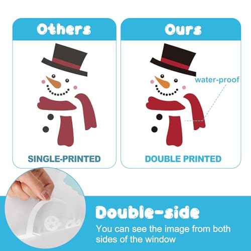 Christmas Door Stickers Snowman Decals Large Mural Stickers for Winter Xmas Home Refrigerator Wall Window Decor, 9.8 x 11.8 Inch, 8 Sheets