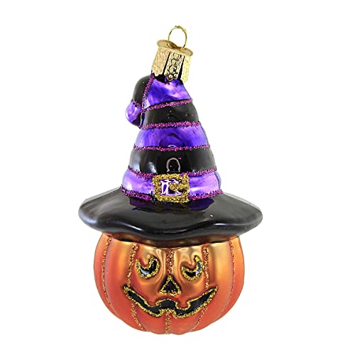 Old World Christmas Witch Pumpkin Jack O'Lantern Glass Ornament for Christmas & Halloween, Handcrafted Holiday Decor