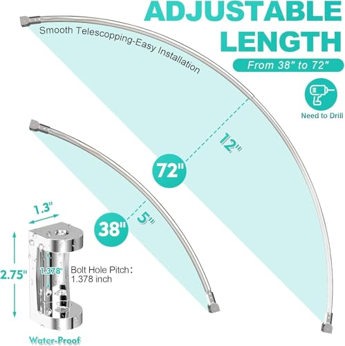 Adjustable Curved Shower Curtain Rod - Nickel Finish, 38-72 Inches, Brush Nickel Variation