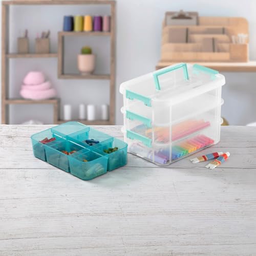 Sterilite Stack & Carry 3-Layer Handle Storage Bins 6 Pack, Small Clear Latch Boxes