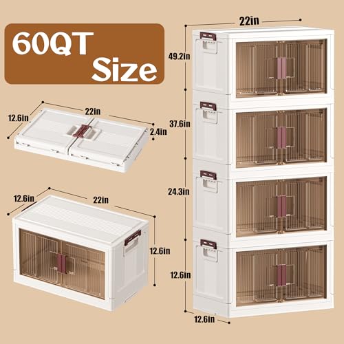 60GAL/240QT 4 tier large stackable storage bins with lid and wheels,