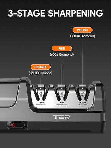 Electric Knife Sharpener - 3-Stage Diamond System for Kitchen Blades - Black