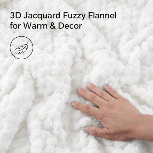 Queen Fluffy Comforter Set - Bright White Fleece Bedding 3 Pieces