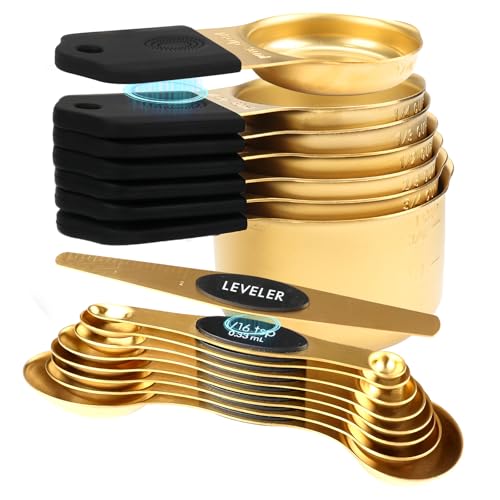 FONYA 16-Piece Magnetic Measuring Cups & Spoons Set - Gold, Stainless Steel