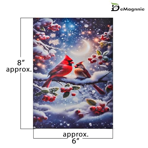 DEMAGNNIE 8x6in Mini Cardinal Lighted Canvas - Battery-Operated Snowy Landscape with Timer