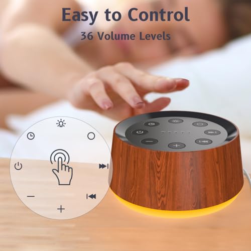 Wood Brown Noise Sound Machine with 30 Soothing Sounds & 12 Color Night Light