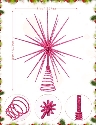Bright Pink 3D Star Christmas Tree Topper - Glitter Holiday Decoration