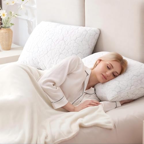 WGAKCED Queen Size Cooling Pillow Set of 2 - Adjustable Memory Foam Bed Pillows