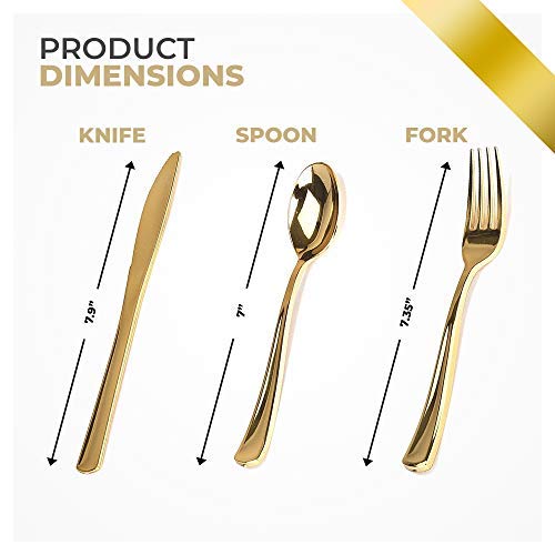 Gold Disposable Cutlery Set - 300-Pack Heavy Duty Plastic Forks, Knives, Spoons for Parties & Events - Variation of THIS listing