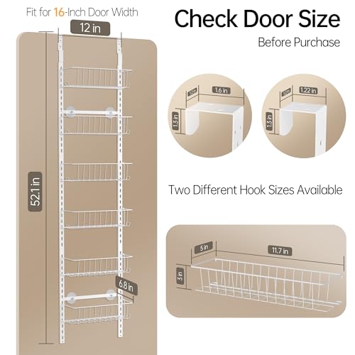 Delamu White 6-Tier Over the Door Pantry Organizer Rack - Small