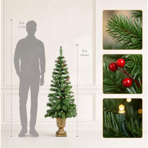 4FT Pre-Lit Artificial Potted Christmas Tree with 50 Warm White LED Lights