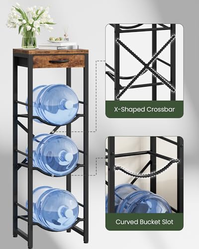 CHOEZON 5-Gallon Water Jug Holder - Rustic Black & Brown, 3-Tier Storage Shelf with Drawer, 13.4''L x 11.8''W x 45.3''H