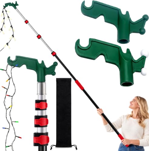 KINGPOUL 18ft Telescoping Christmas Light Extension Pole with Utility Hooks