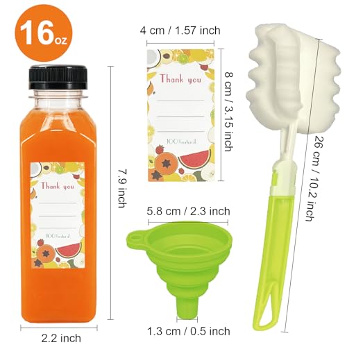100pcs 16oz Plastic Juice Bottles with Caps - Reusable Food-Grade Containers, Labels & Accessories - Variation of THIS listing