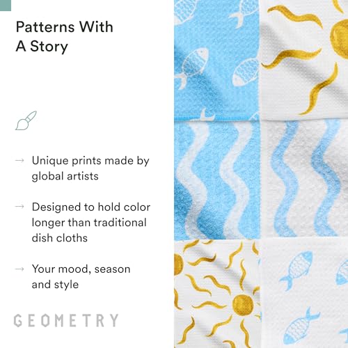 GEOMETRY Kitchen Dish Cloths - Spring & Summer Collection - Premium Dishcloths with Geoweave - Absorbent & Fast Drying Kitchen Towels - Blue Garden Wings, 10" x 10" - 3-Pack