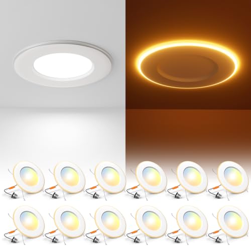 Amico 6 Inch LED Recessed Can Lights with Night Light - 12 Pack, Easy Install