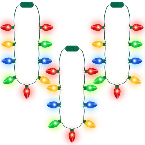 3PCS Christmas Light Necklace, Colorful Glowing Necklace with 9 LED