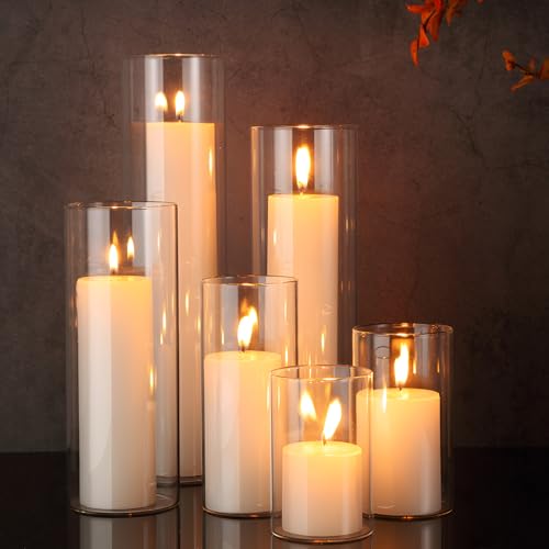 Ivory Glass Cylinder Vase Set with 12 Pillar Candles - 6 Sizes, Romantic Decor
