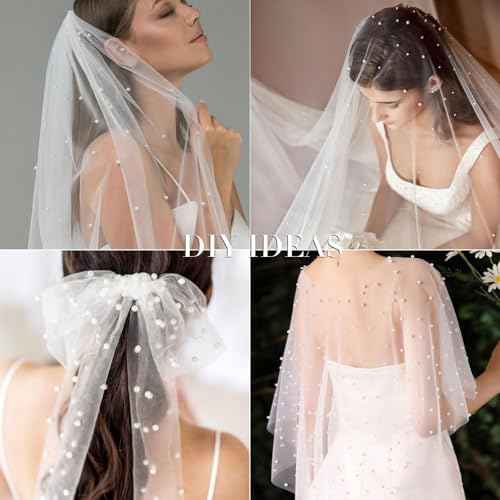 10FT White Pearl Table Runner, Dessert Fabric Tulle Table Runner Cloth for Wedding Birthday Bridal Shower Wedding Arch Veil Decorations