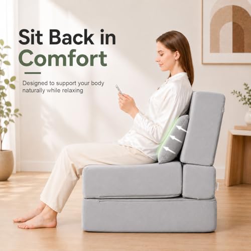 TokSay Grey Folding Sofa Bed 26.7in Convertible Sleeper Chair No Assembly