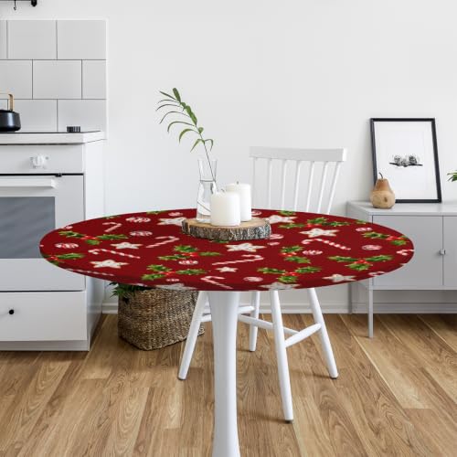 Pardick Christmas Round Fitted Tablecloth with Elastic Edge - 42 Inch, Holiday Decor, Wipeable & Waterproof, Fits 40-44 Inch Tables