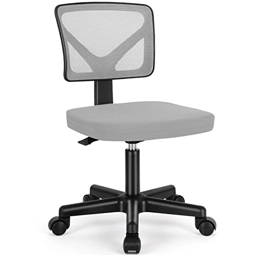 Small Armless Mesh Office Chair with Wheels, Adjustable Support