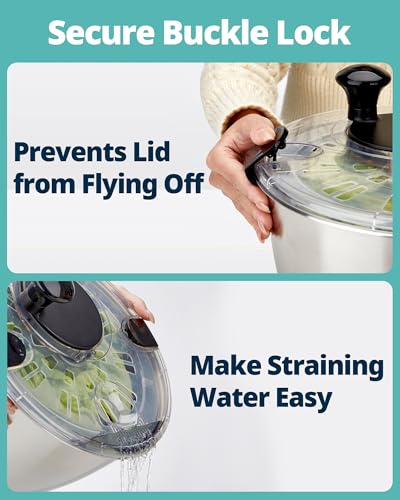 Large Stainless Steel Salad Spinner 6.34 Qt BPA-Free Kitchen Dryer