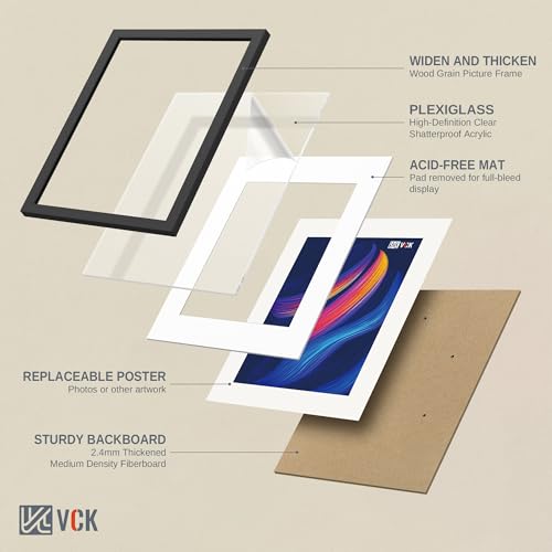 VCK 18x24 Poster Frame Set - Black Wood 5 Pack with 16x20 Mat - Gallery Wall