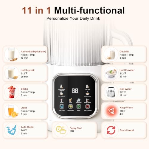 Flelano 11-in-1 White Electric Milk Maker, 46oz Multi-Functional Plant & Nut Milk Brewer