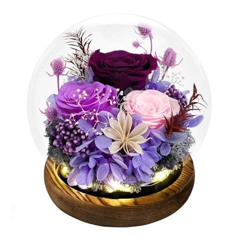 FIACO Preserved Purple Rose in Glass Dome - Eternal Flower Gift for Mom Women Wife