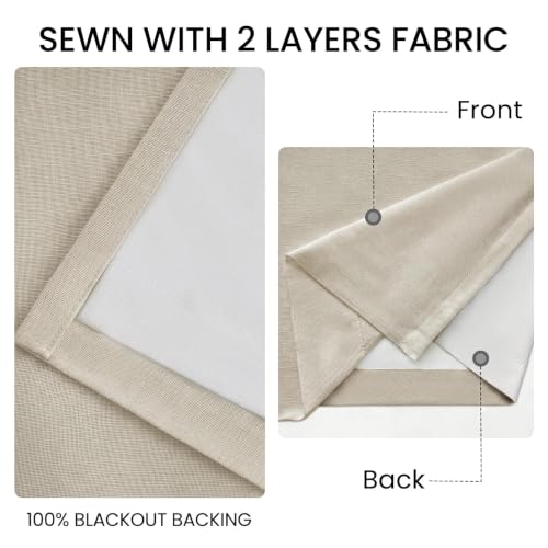 Blackout Linen Curtains 40x108 Inches Set of 2 - Oatmeal Pinch Pleated Bedroom Drapes