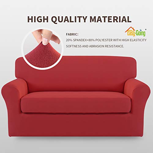 Easy-Going 2-Piece Stretch Loveseat Sofa Slipcover, Washable, Medium Christmas Red