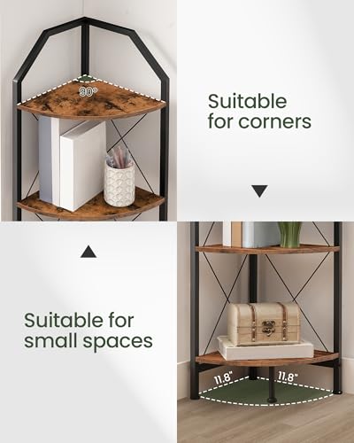 Corner Shelf 6-Tier Industrial Corner Bookshelf - Rustic Brown & Black, 71.2"