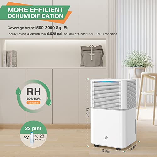 Dehumidifier for Large Rooms 1500 Sq Ft with Auto & Manual Drainage - Pearl White