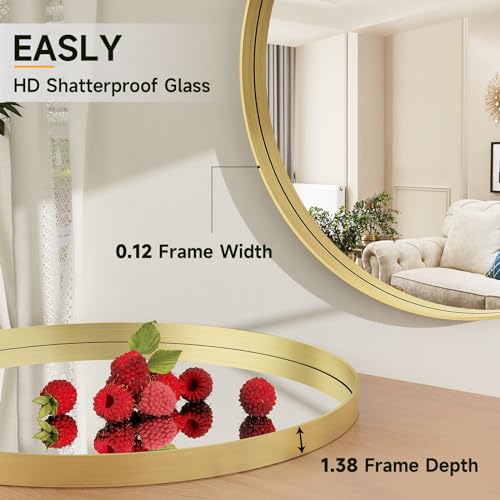 Gold 24-Inch Round Wall Mirror with Metal Frame - Modern Bathroom & Vanity Decor Variation of THIS listing