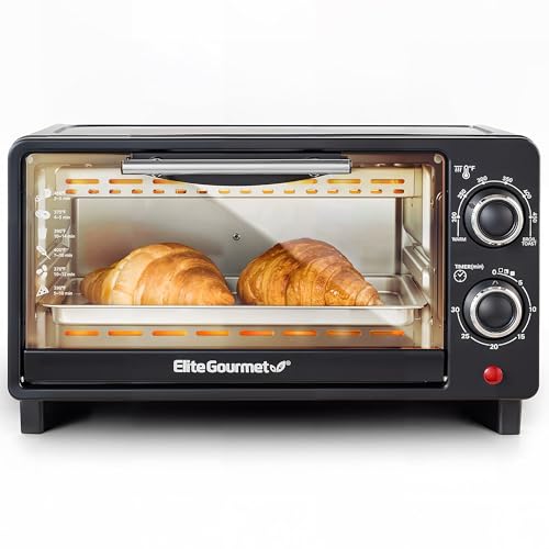 Elite Gourmet 9L 4-Slice Toaster Oven with Timer & Temperature Control - Black