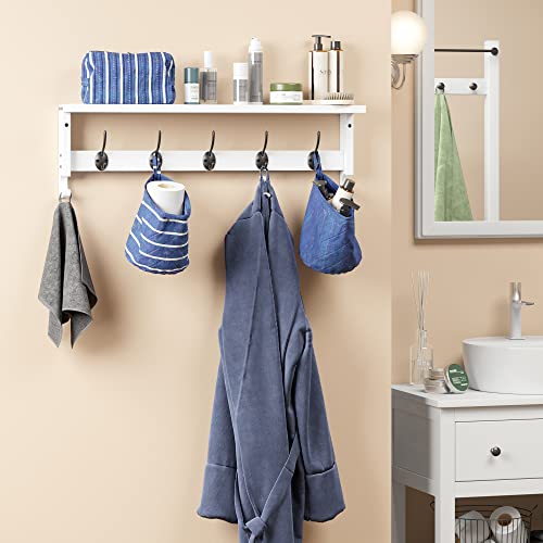 Wall Mount Coat Rack with Shelf 5 Hooks 28.9 Inch Wooden Entryway Organizer - White