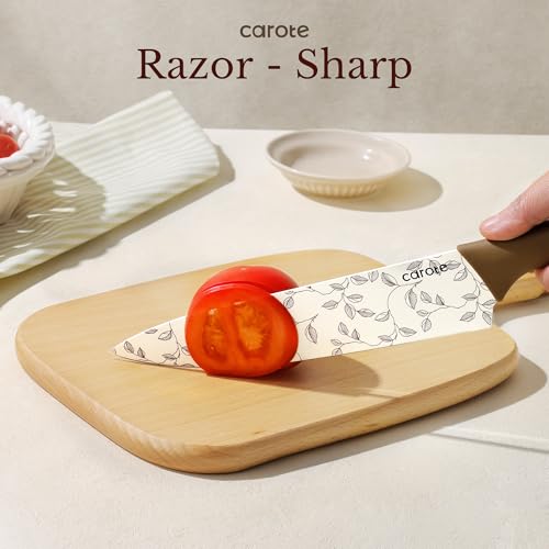 CAROTE Kitchen Knife Set, 6 Floral Knives with Blade Guards, 12-Piece