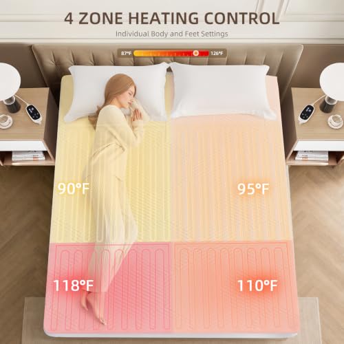 Caperia Waterproof King Size Multi-Zone Heated Mattress Pad - White, 78x80 Inches