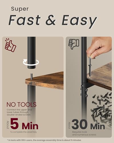 VASAGLE Rustic Brown & Ink Black 6-Tier Storage Shelf Bookcase with 15" Width
