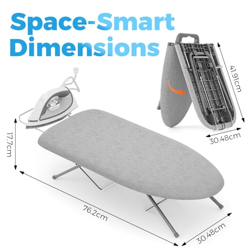 KINGBOARD Grey Small Tabletop Ironing Board with Iron Rest 30x12 Inches