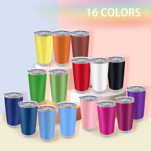 YOUKE OLA 16 Pack 20oz Insulated Stainless Steel Tumblers with Lids & Straws