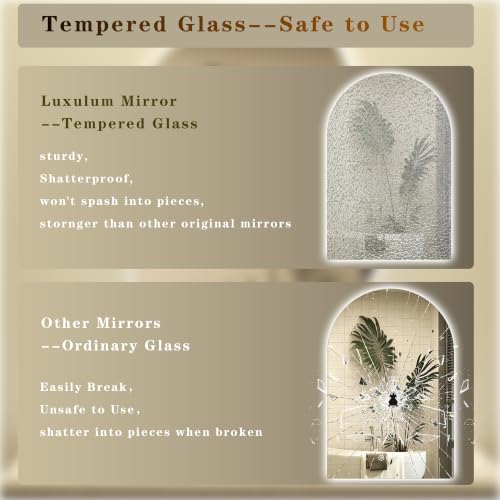 Luxulum 36" Arched Backlit LED Bathroom Mirror with Anti-Fog, Dimmable Lighting