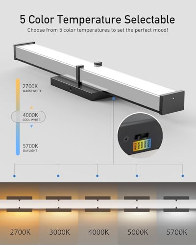Modern 24-Inch Black Bathroom Vanity Light 5CCT Dimmable 2500 Lumens