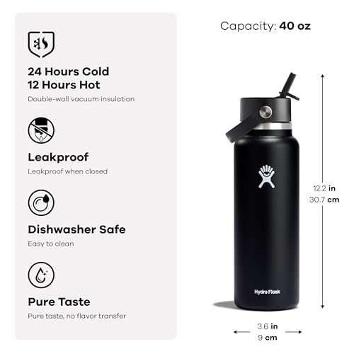 40 Oz Insulated Stainless Steel Water Bottle with Leakproof Flex Straw Cap - Moonshadow