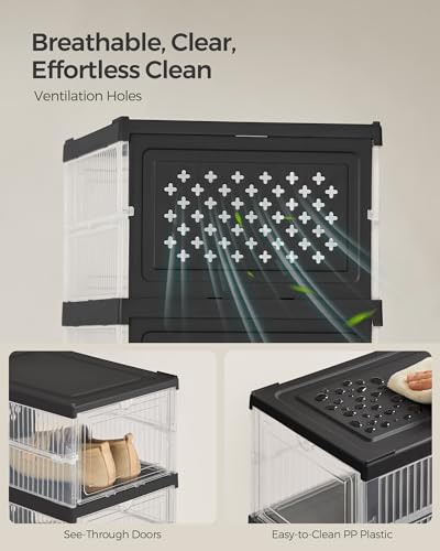 SONGMICS Foldable Shoe Storage Boxes 6-Tier Set with Transparent + Ink Black, Fits US Size 13, 18 Pack