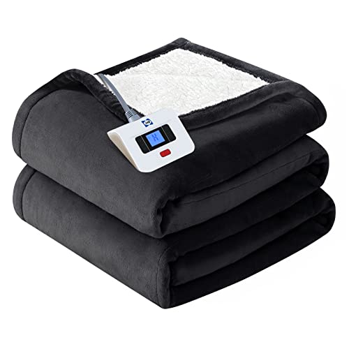 Full Size Electric Heated Blanket with Auto Shutoff - Grey, Flannel & Sherpa, 80x84in